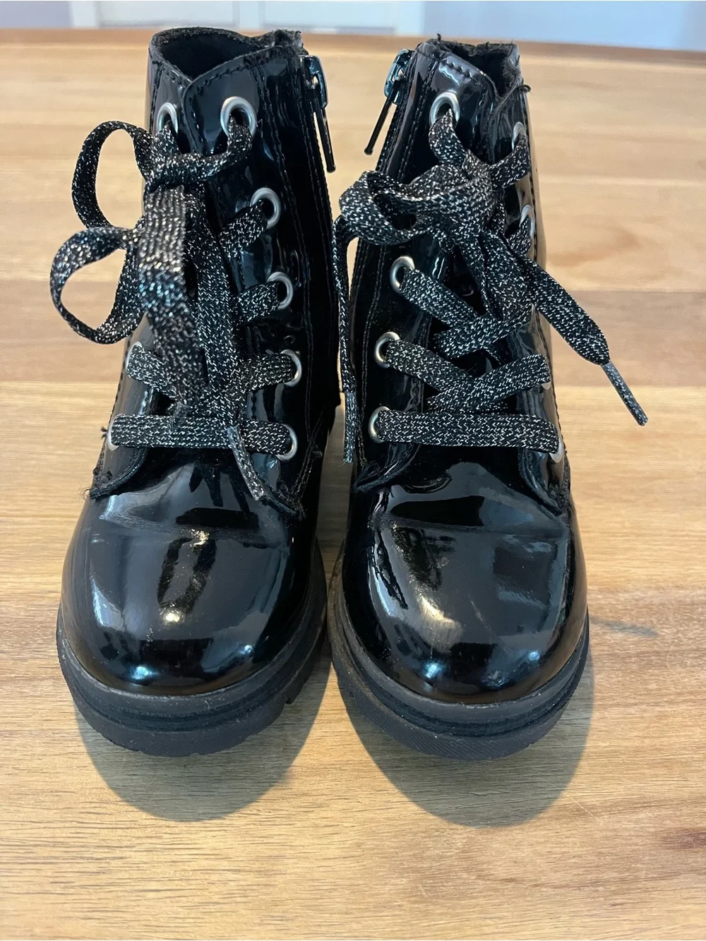 jumping beans Shiny Black Patent Lace-Up Combat Boots